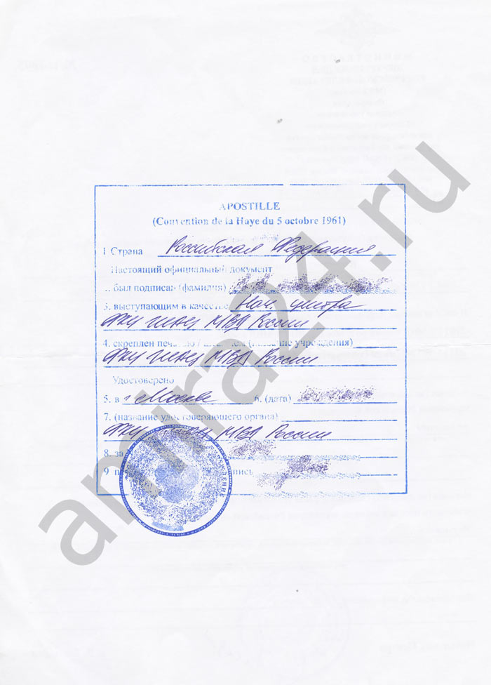 оборотная часть справки МВД с апостилем